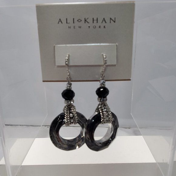 Ali Khan Uber statement earring  faceted donut crystals color crystal/hematite - Picture 2 of 5